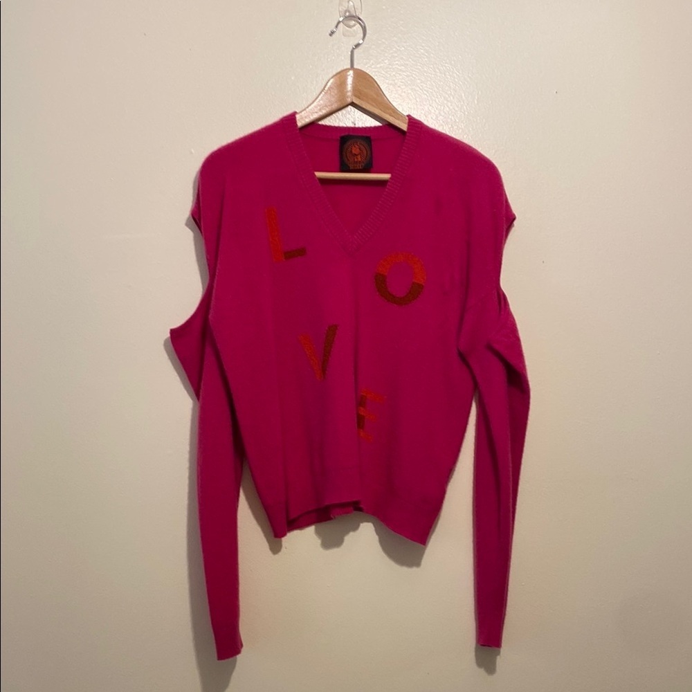 HAPPY SHEEP CASHMERE Pink Sweater with Love Design. Size M